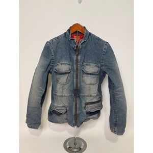 Anonymous John Carlisle Jacket Women's XL Denim‎ Jean Utility Zip Up Y2K Blue